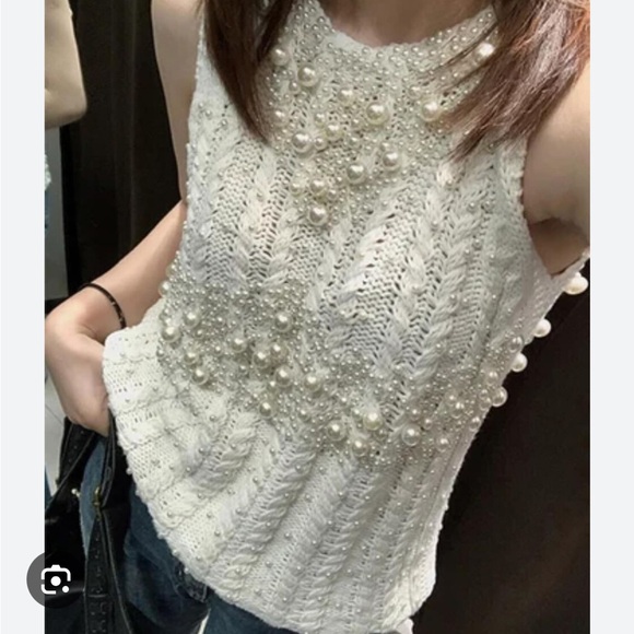 Zara NWT ecru knit top with faux pearls 2142/194 - Picture 2 of 10